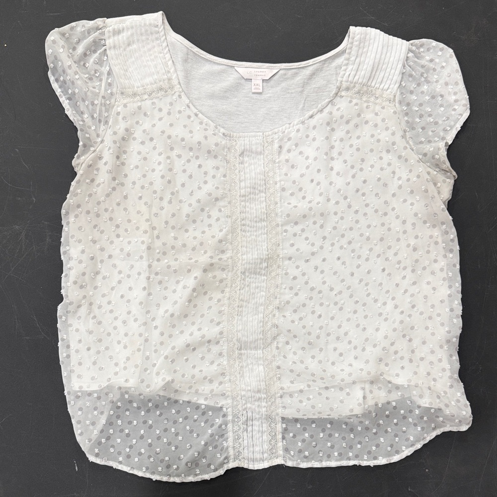 LC Lauren Conrad Sheer White Polka Dot Blouse